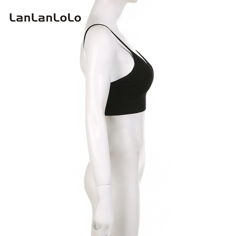 Áo hai dây LanLanLoLo cổ V hở lưng màu trơn quyến rũ thời trang 2023 cho nữ