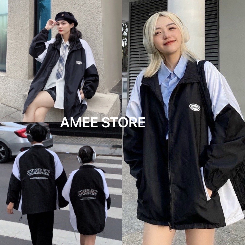 Áo khoác gió dù 2 lớp in logo tay phối màu form rộng áo bomber bóng chày thể thao nam nữ unisex phong cách ulzzang, AMEE