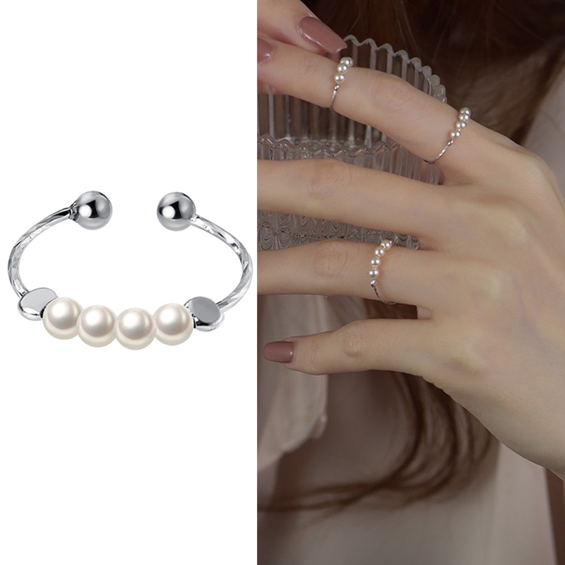 Nhẫn Hở Đính Hạt Ngọc Trai Tròn Sáng Tạo Có Thể Điều Chỉnh Thời Trang Giáng Sinh Năm Mới Cho Nữ