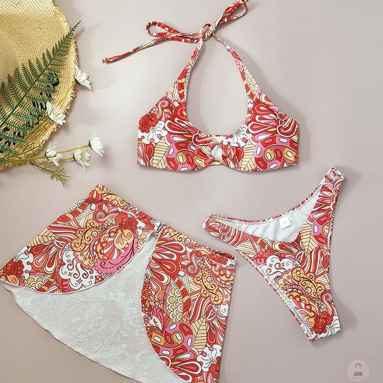 Bộ Trang Phục 3 Món Áo Ngực Cổ Yếm + Quần Lọt Khe Eo Thấp + Chân Váy Hoa Xẻ Tà Thời Trang Mùa Hè Cho Nữ