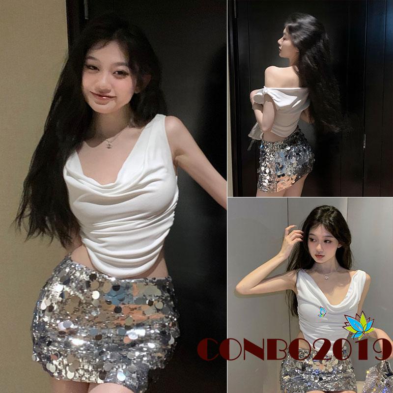 Áo Croptop Trễ Vai Màu Sắc Đơn Giản Cho Nữ