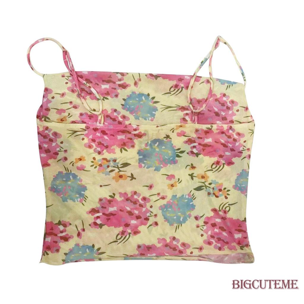 [] - Áo Hai Dây Hở Lưng Ôm Dáng Họa Tiết Hoa Mùa Hè Cho Nữ Đi Tiệc Câu Lạc Bộ