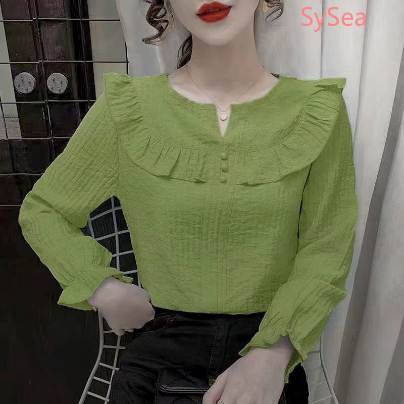 Áo Kiểu Tay Dài Phối Ren Phong Cách Pháp Thanh Lịch Cho Nữ