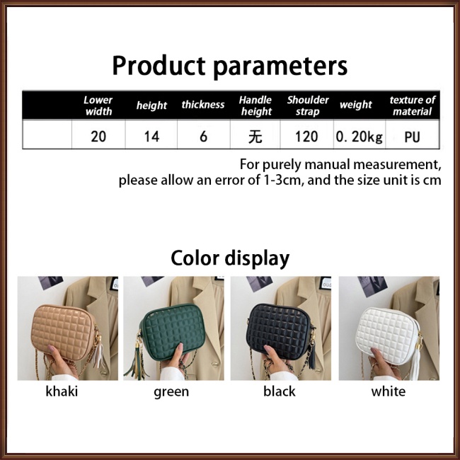 Túi Xách Da Pu Mini Dáng Vuông Vân Kim Cương Phối Dây Xích Kiểu Retro Đơn Giản Cho Nữ