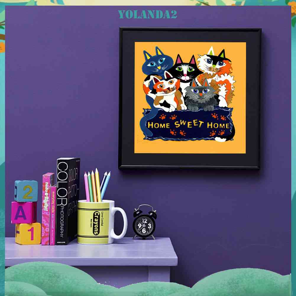 Tranh Đính Đá Kim Cương Toàn Bộ 5D DIY Hình Vẽ Mèo Nhiều Màu Sắc