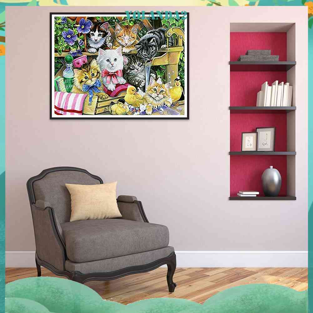 Tranh Đính Đá Kim Cương Toàn Bộ 5D DIY Hình Vẽ Mèo Trang Trí Nhà Cửa