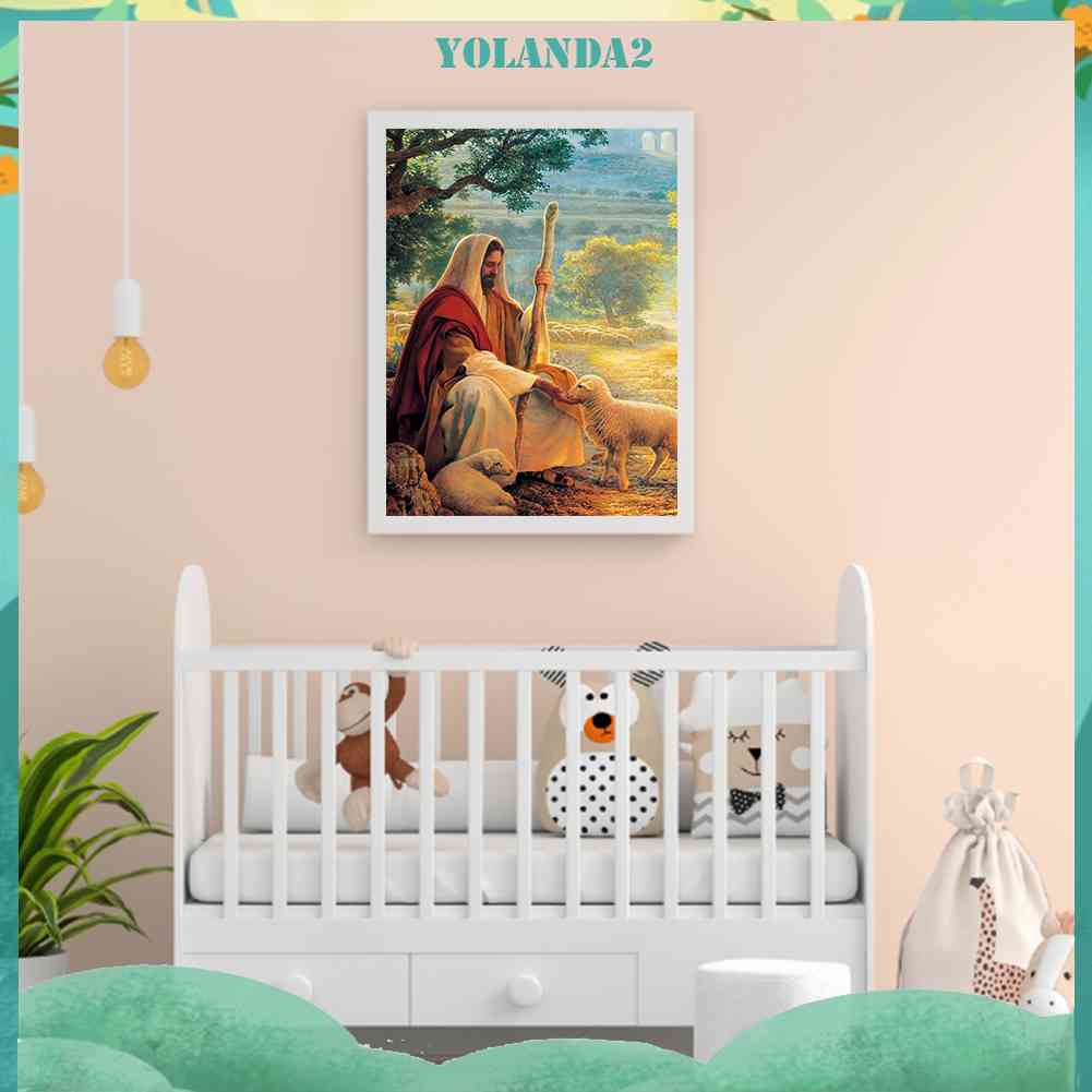 Tranh Đính Đá Kim Cương Toàn Bộ 5D DIY Hình Chúa Jesus Và Cừu