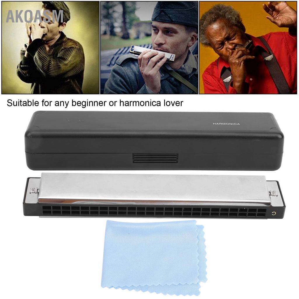 AKOASM Harmonica 24 lỗ Phím C Điều chỉnh quãng tám cho người mới bắt đầu Nguồn cung cấp nhạc cụ phổ biến