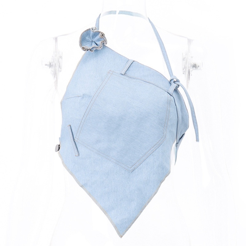 Áo Denim Không Tay Hở Lưng Phong Cách Cổ Điển Thời Trang Mùa Hè Cho Nữ ONERI Y2K