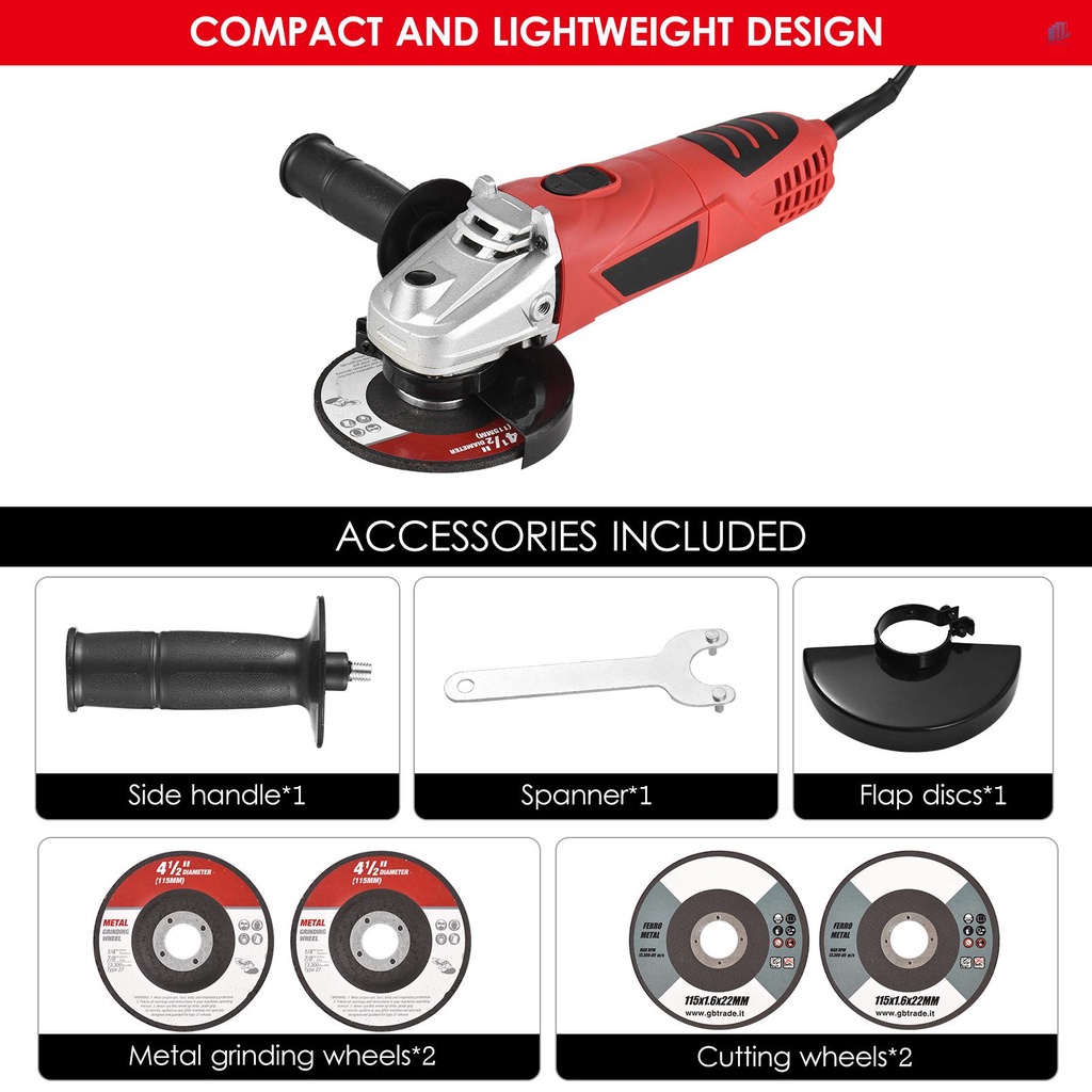 Máy Mài Góc 6-Amp 720W 4-1 / 2 &quot;/ 5 '' Với Bánh Xe Và Tay Cầm Phụ Kiện Cho Máy Mài