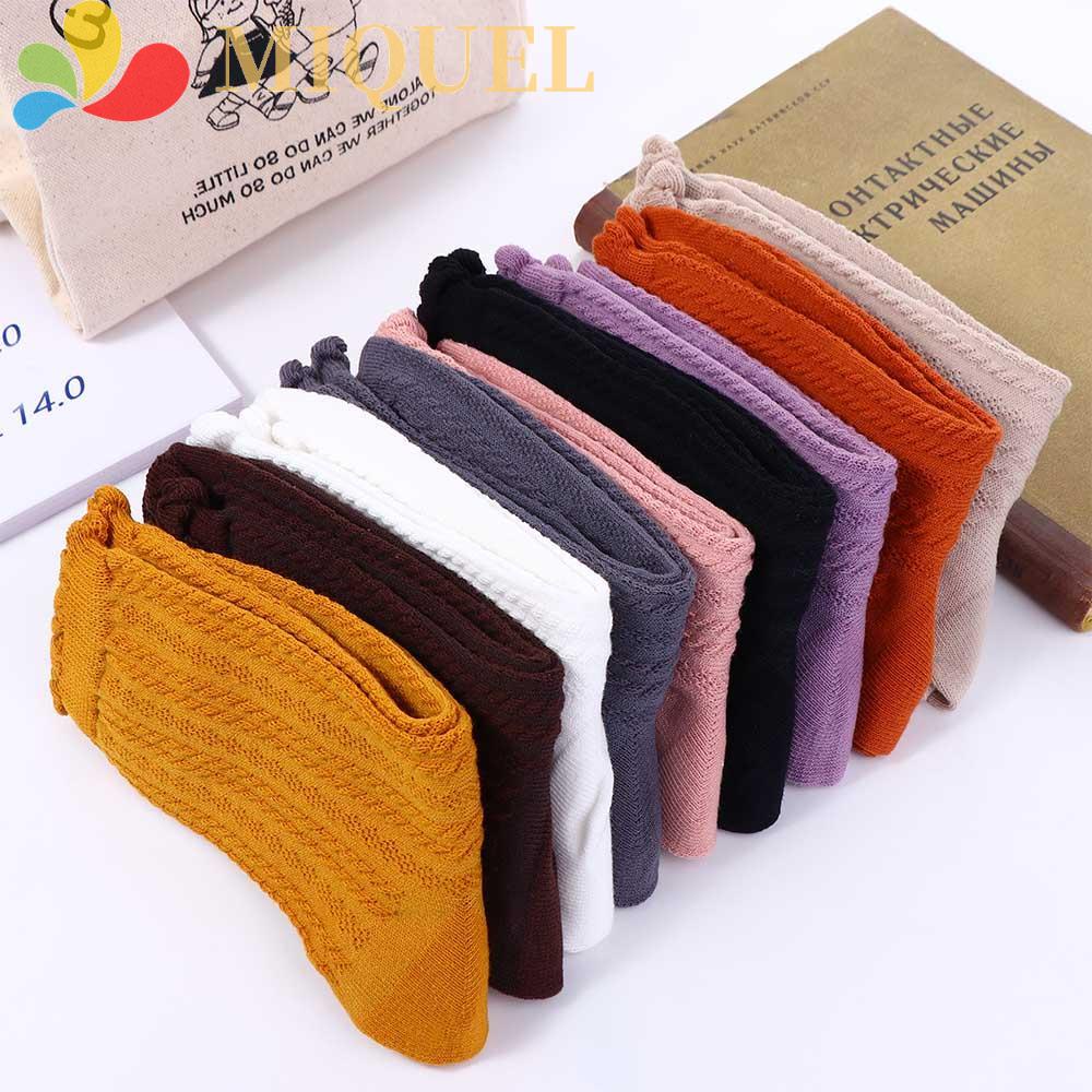 Vớ Cotton Phối Ren Thoáng Khí Nhiều Màu Thời Trang Thu Đông Cho Nữ