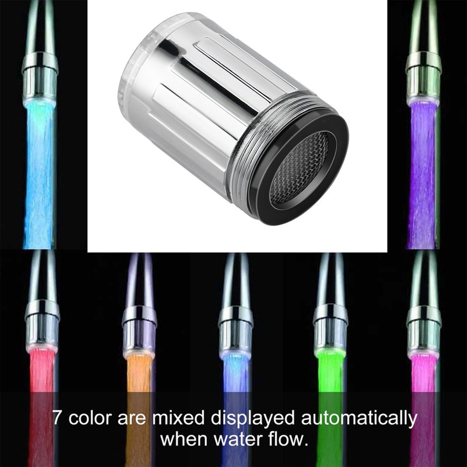 Đèn LED 7 màu RGB đầy màu sắc Nước phát sáng Vòi thép không gỉ Đầu vòi