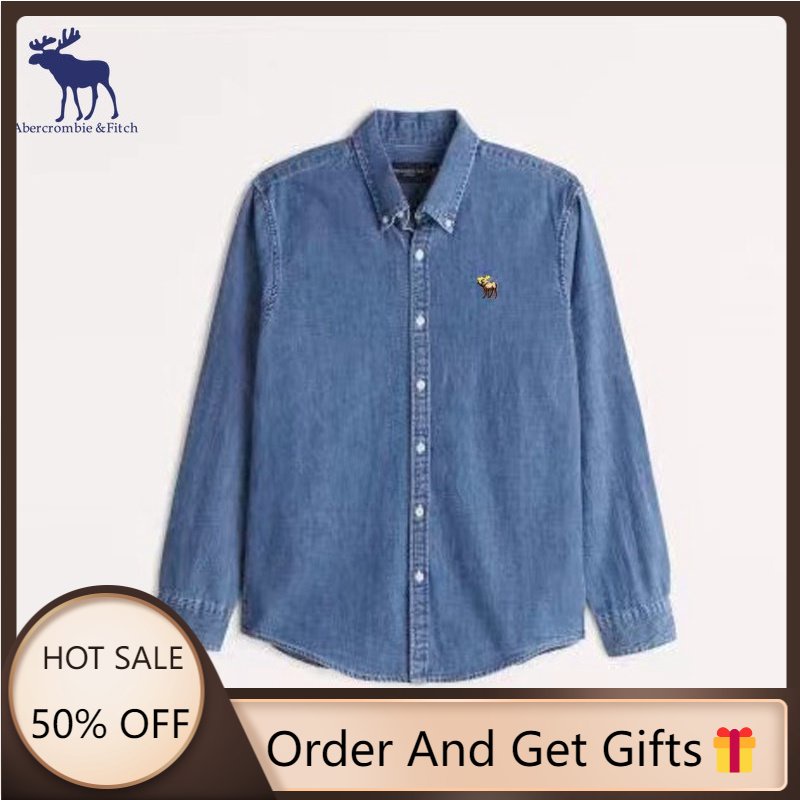 Áo Sơ Mi Nam Vải Denim Tay Dài Phong Cách Doanh Nhân Mới AF Abercrombie & Fitchs