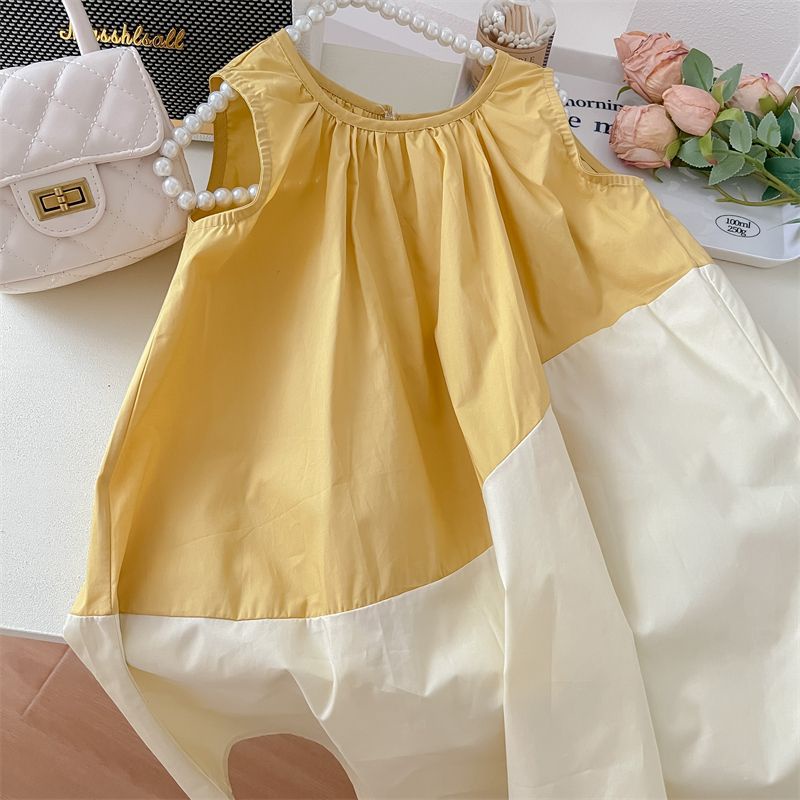 Hàng Có Sẵn Đầm Sát Nách Phối Màu Phong Cách Phương Tây Dễ Thương Thời Trang Mùa Hè Cho Bé Gái