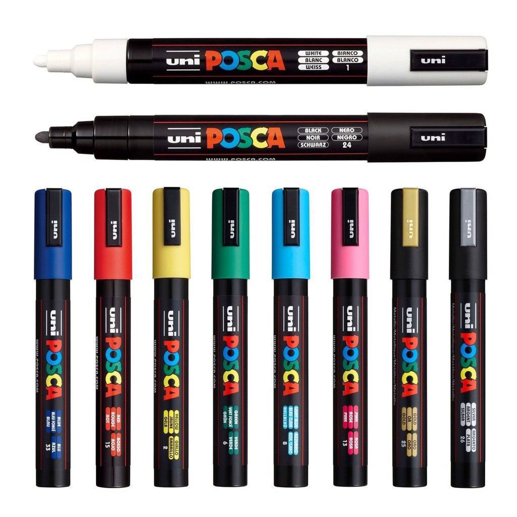 Màu posca Bút vẽ trên nhiều chất liệu Uni Posca Paint Marker PC-1M PC-3M PC-5M Ngòi 0.7mm-2.5mm Posca Paint Marker Bút Máy Tính Bảng Vẽ Graffiti