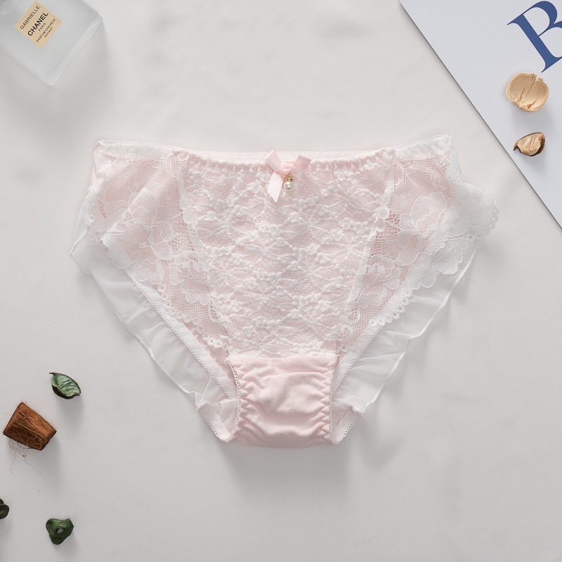 Hàng Mới Về Mới Quần Lót Cotton Lưng Thấp Thêu Ren Đính Nơ Xinh Xắn Cho Nữ