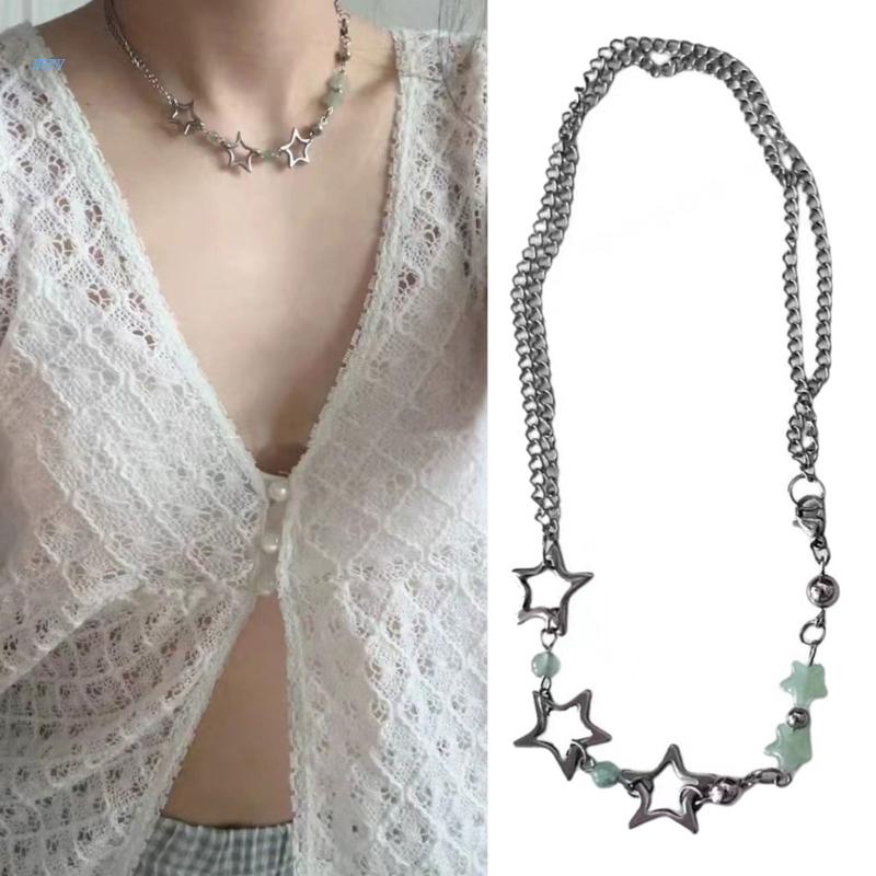Vòng Cổ Choker Nhiều Lớp Mặt Ngôi Sao Rỗng Đính Đá Pha Lê Thời Trang Cho Nữ
