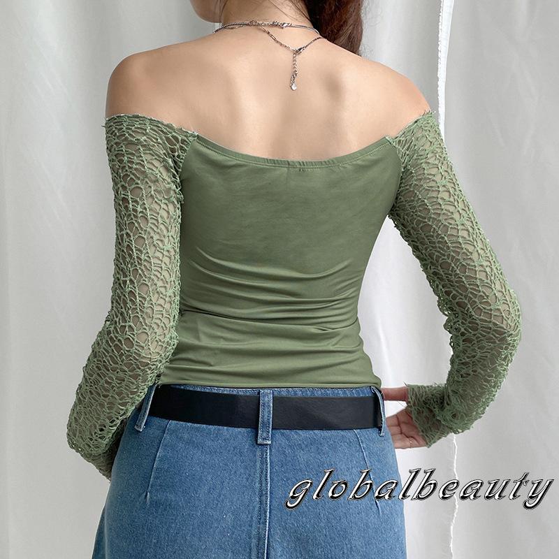 Áo Kiểu Trễ Vai Tay Dài Màu Sắc Đơn Giản Cho Nữ