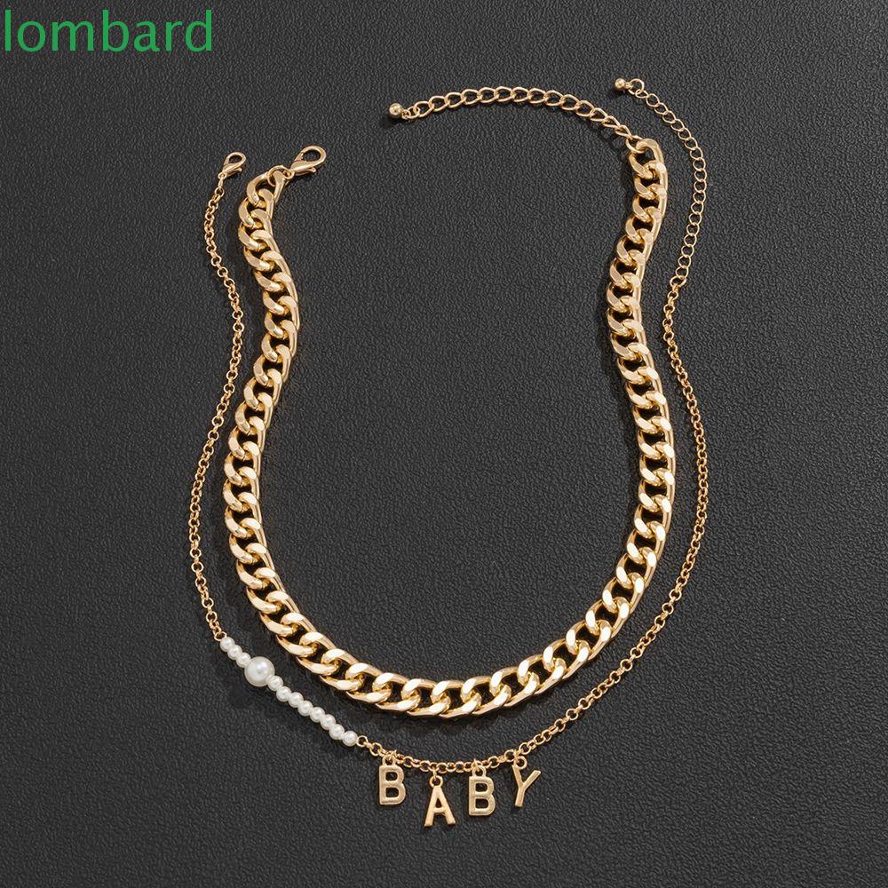 Vòng cổ Chuỗi Ngọc Trai Mặt Chữ BABY Phong Cách Hip hop Đơn Giản Cho Nam Và Nữ
