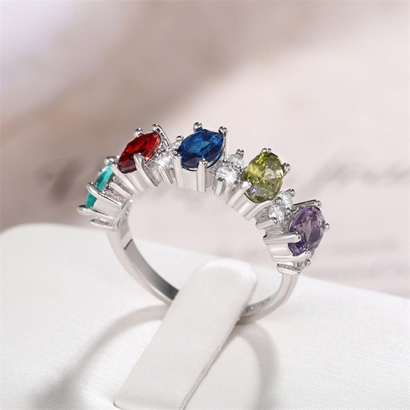 Ygt Nhẫn Đính Đá Zircon Màu Cầu Vồng Sang Trọng Cho Nữ