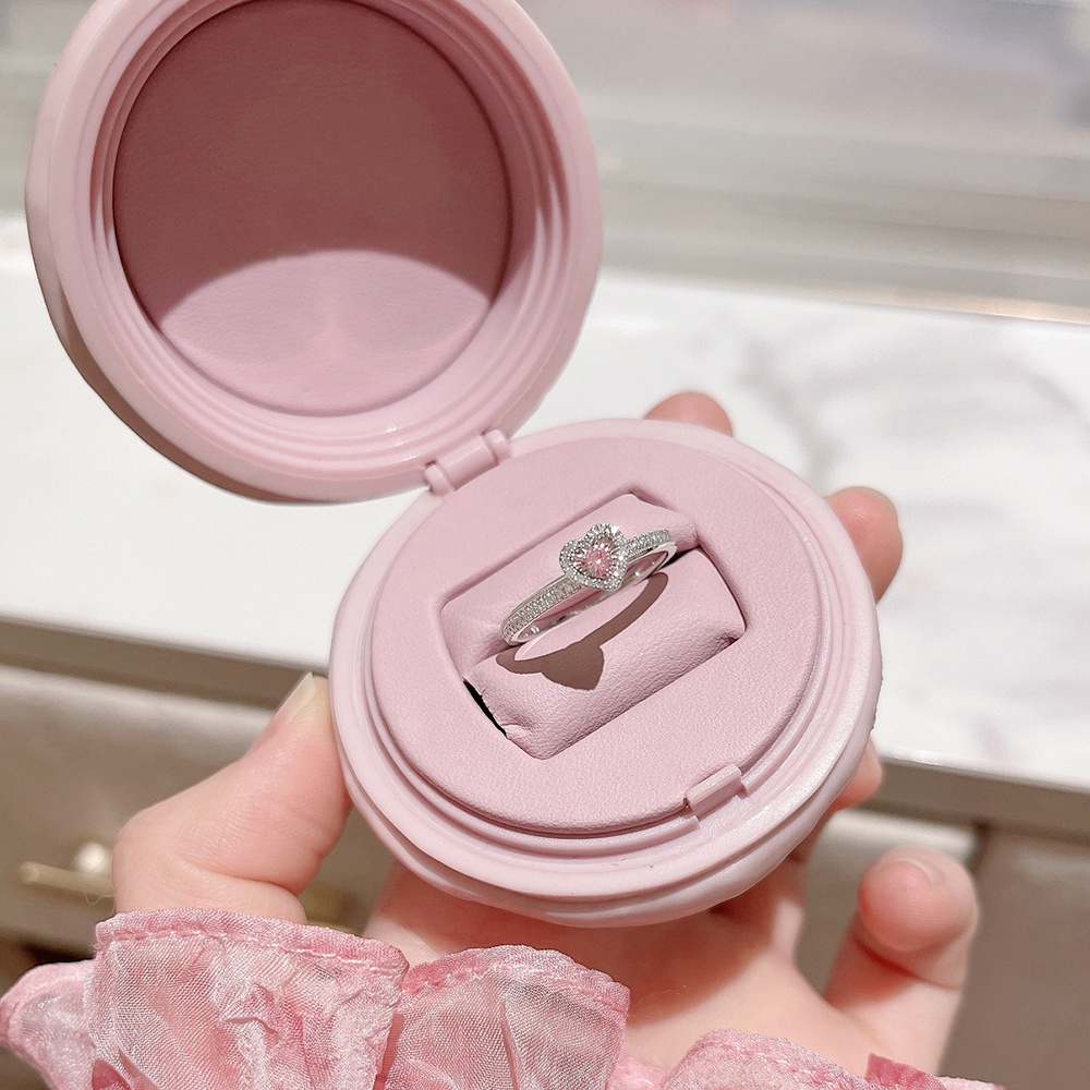 Nhẫn Thép Titan Mạ Bạc 925 Đính Đá Zircon Hồng Thời Trang Cho Nữ