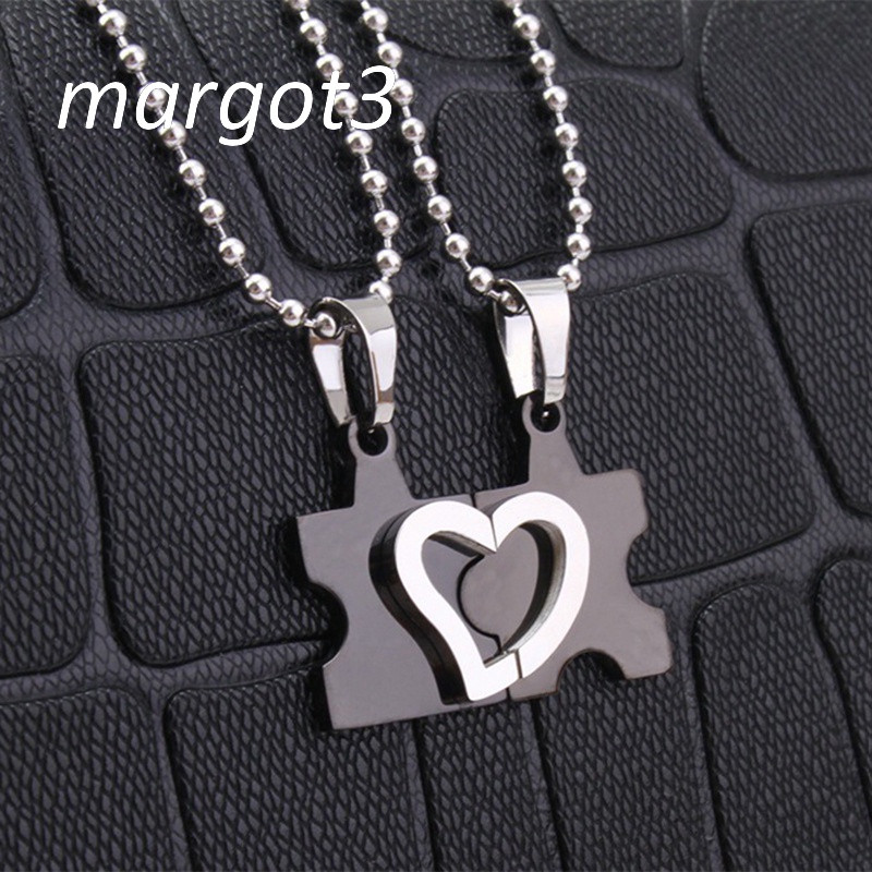 Bộ 2 Vòng cổ Thép Titan Mặt Ghép Hình Trái Tim Cho Cặp Đôi