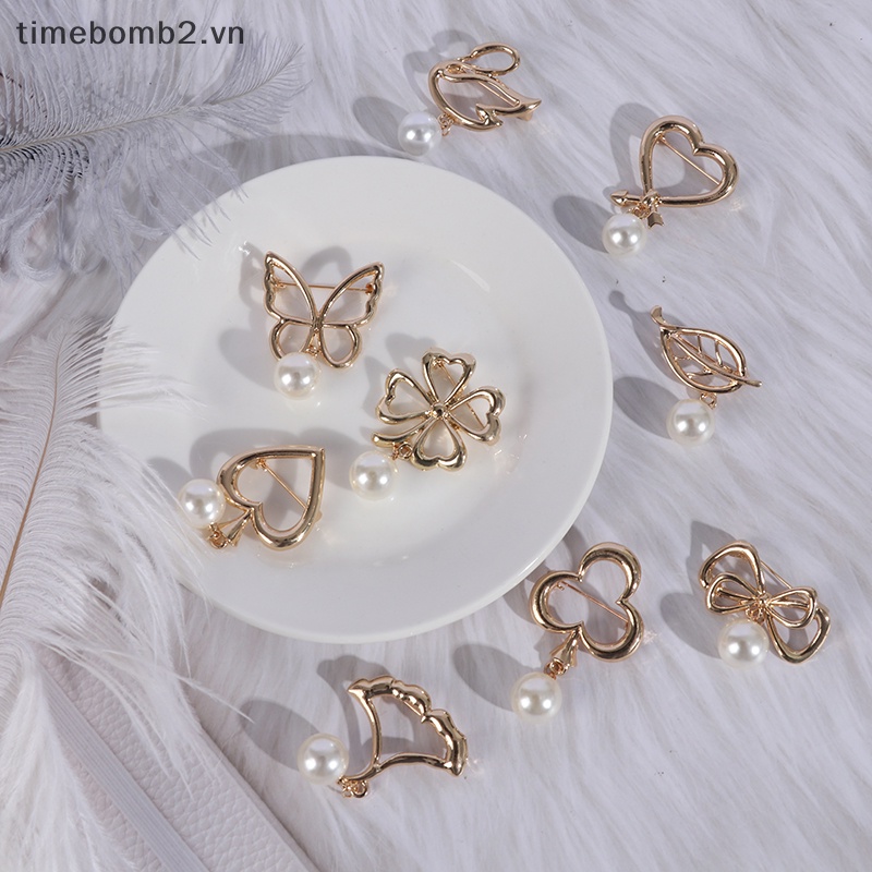 {Timebomb} Ghim Cài Áo Sweater Cardigan Dây Xích Đính Ngọc Trai Dễ Thương Thời Trang