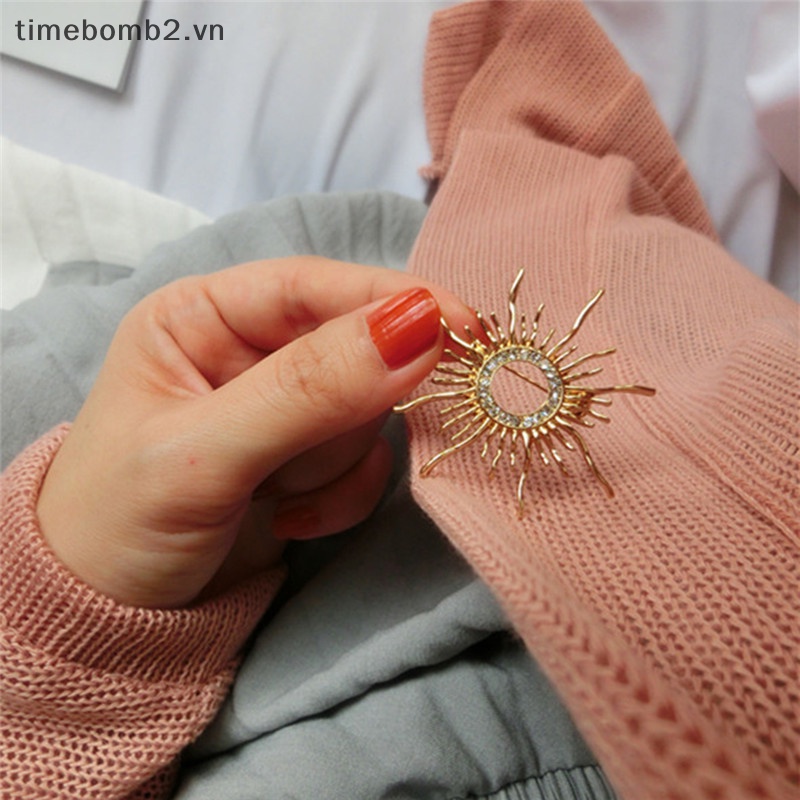 {Timebomb} Ghim Cài Áo Khoác Đính Đá Pha Lê Mặt Trời Tráng Men Cho Nữ