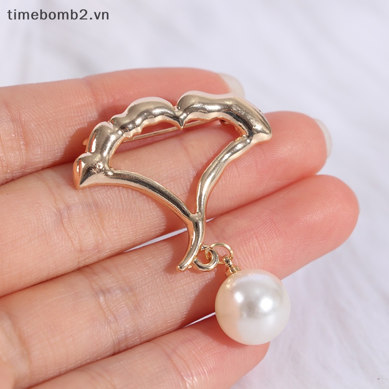 {Timebomb} Ghim Cài Áo Sweater Cardigan Dây Xích Đính Ngọc Trai Dễ Thương Thời Trang