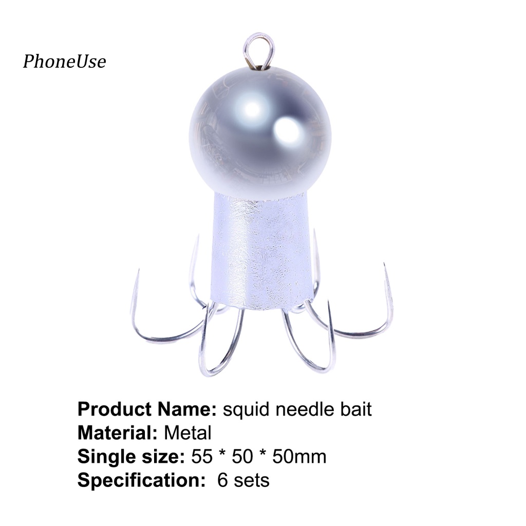 Bộ 6 Mồi Giả Câu Cá PU Hình Bạch Tuộc 62g Bằng Kim Loại Chống Ăn Mòn 8 Móc Câu