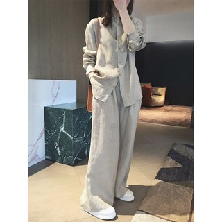 Bộ Áo Sơ Mi Cotton + Quần Ống Rộng Phong Cách Dân Tộc Trung Hoa Thiết Kế Mới 2023