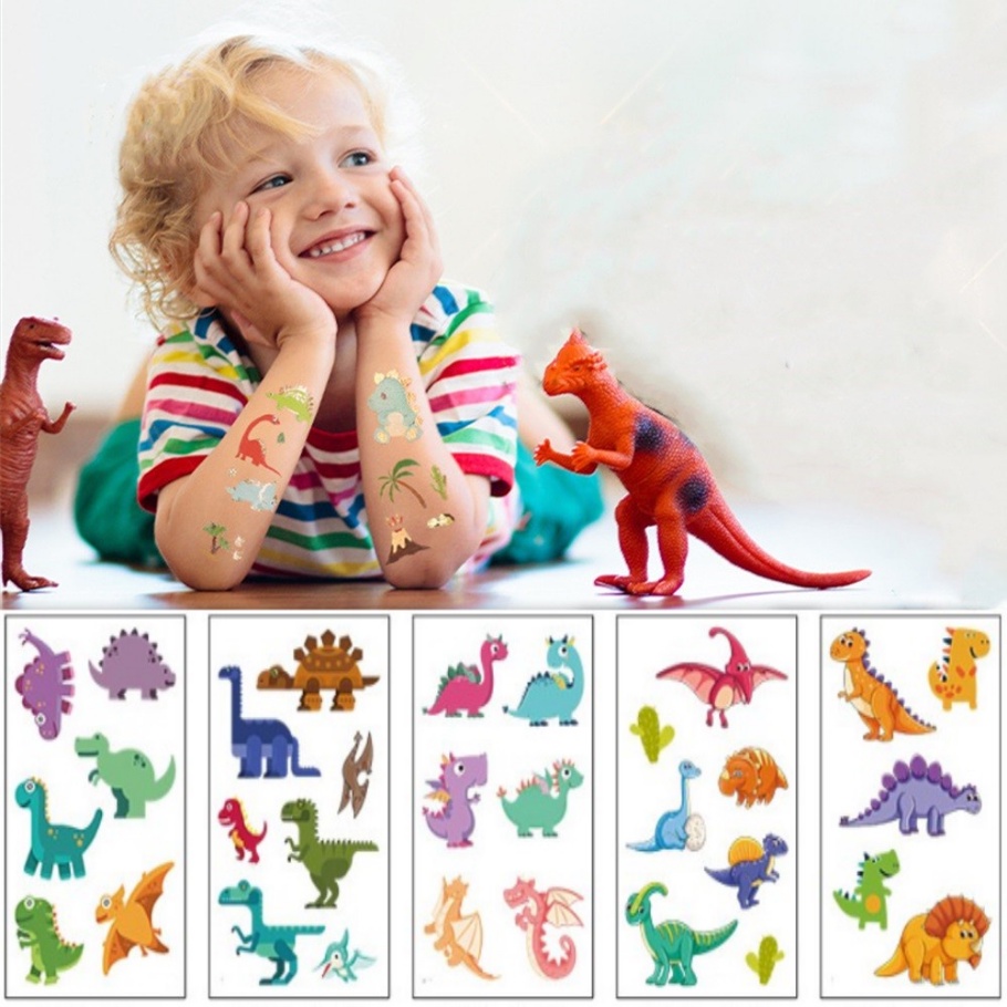 Hình Xăm Dán Tạm Thời Chống Nước Hình Khủng Long Hoạt Hình Dễ Thương Cho Trẻ Em