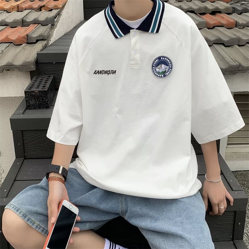 Áo polo Dáng Rộng Tay Lỡ In Họa Tiết Thời Trang Mùa Hè Phong Cách Hàn Quốc Cho Nam