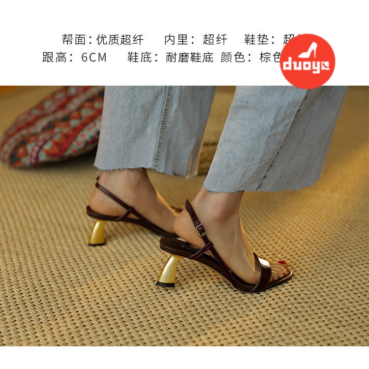 Duoya Tóc Thẳng ~ [Hàng Có Sẵn] Giày Sandal Cao Gót Hở Ngón Đế Dày Thiết Kế Dây Phẳng Dễ Phối Đồ Cho Nữ Miễn Phí Vận Chuyển