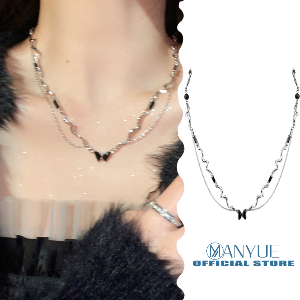 Vòng cổ Hai Lớp Mặt Hình Bướm Đen Thời Trang Cho Nữ