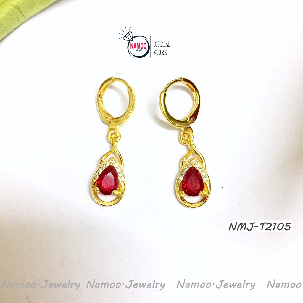 Khuyên Tai Đính Đá Đỏ T2105 Nhỏ Xinh Cho Nữ