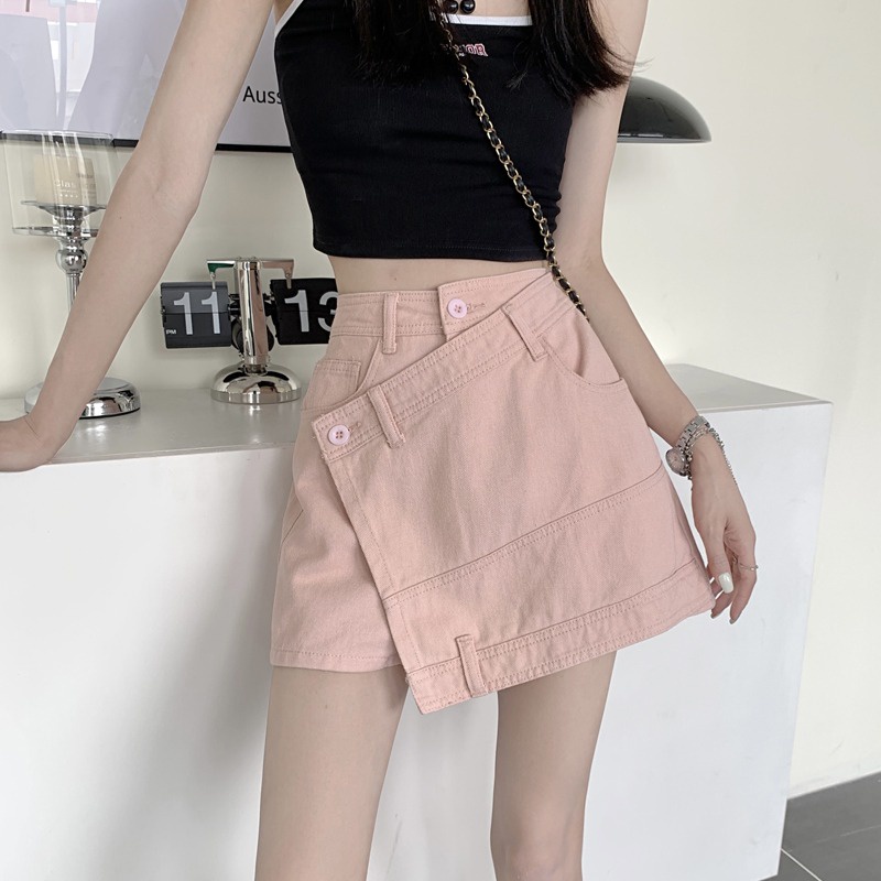 Chân váy jean Chữ A Lưng Cao Màu Sắc Thời Trang Mùa Hè Cho Nữ