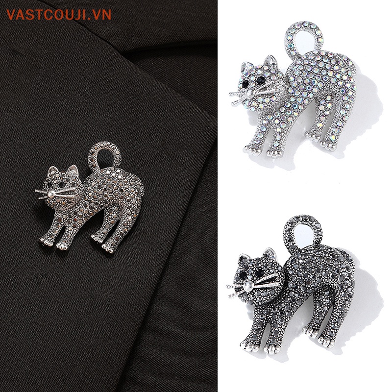 Ghim Cài Áo Hình Mèo Đính Đá Nhân Tạo Thời Trang