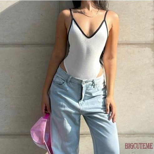 Áo Liền Quần Hai Dây Cổ Chữ V Hở Lưng Màu Sắc Thời Trang Đường Phố Mùa Hè Dành Cho Bạn Nữ