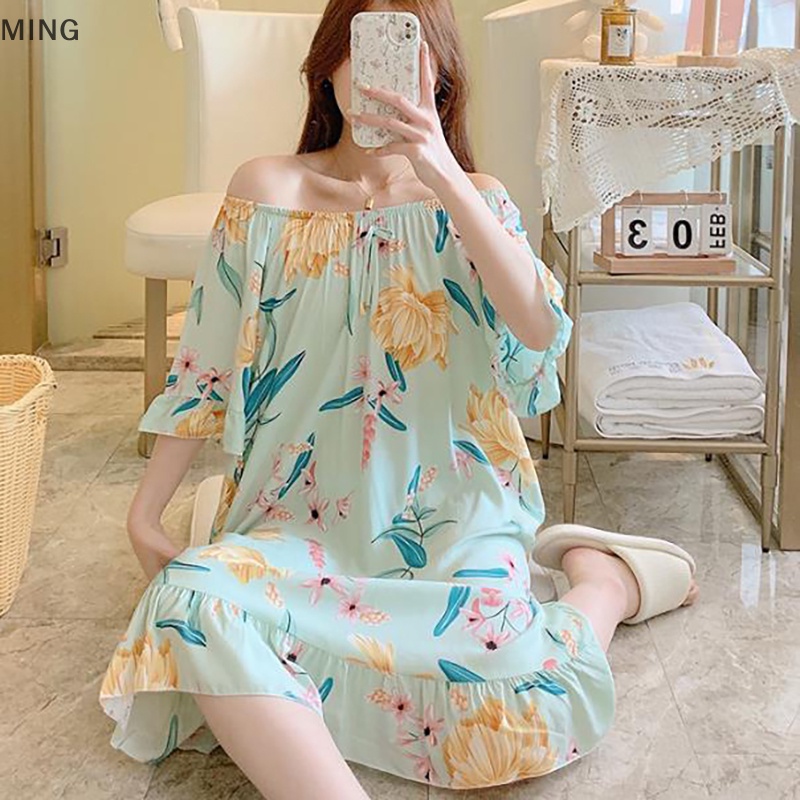 Đồ ngủ Cotton Dáng Dài In Họa Tiết Hoạt Hình Thời Trang Mùa Hè Cho Mẹ Bầu
