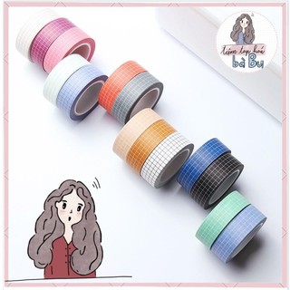 Cuộn washi tape caro cơ bản màu đơn sắc basic dài 10m dùng để trang trí
