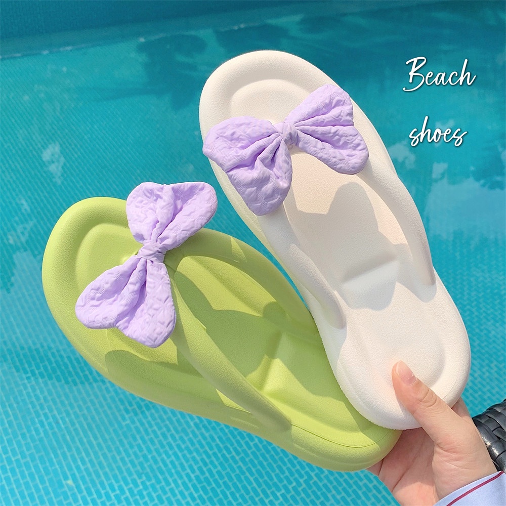 Dép Xỏ Ngón Đế Mềm Đính Nơ Thời Trang Hàn Quốc Cho Nữ