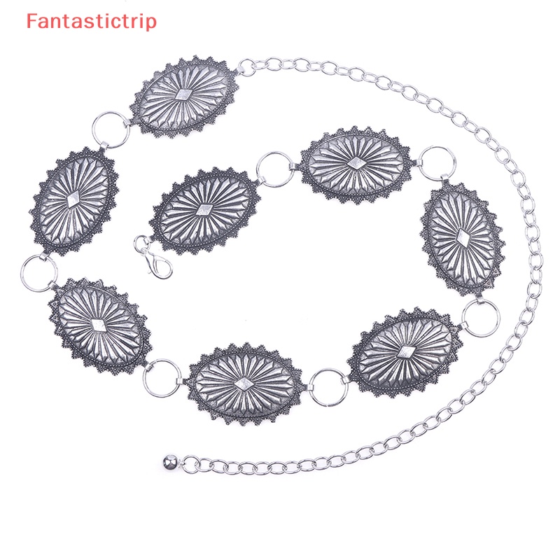 Thắt Lưng Dây Xích Hình Oval Bằng Kim Loại Phong Cách Boho Phương Tây Cổ Điển Cho Nữ Mới