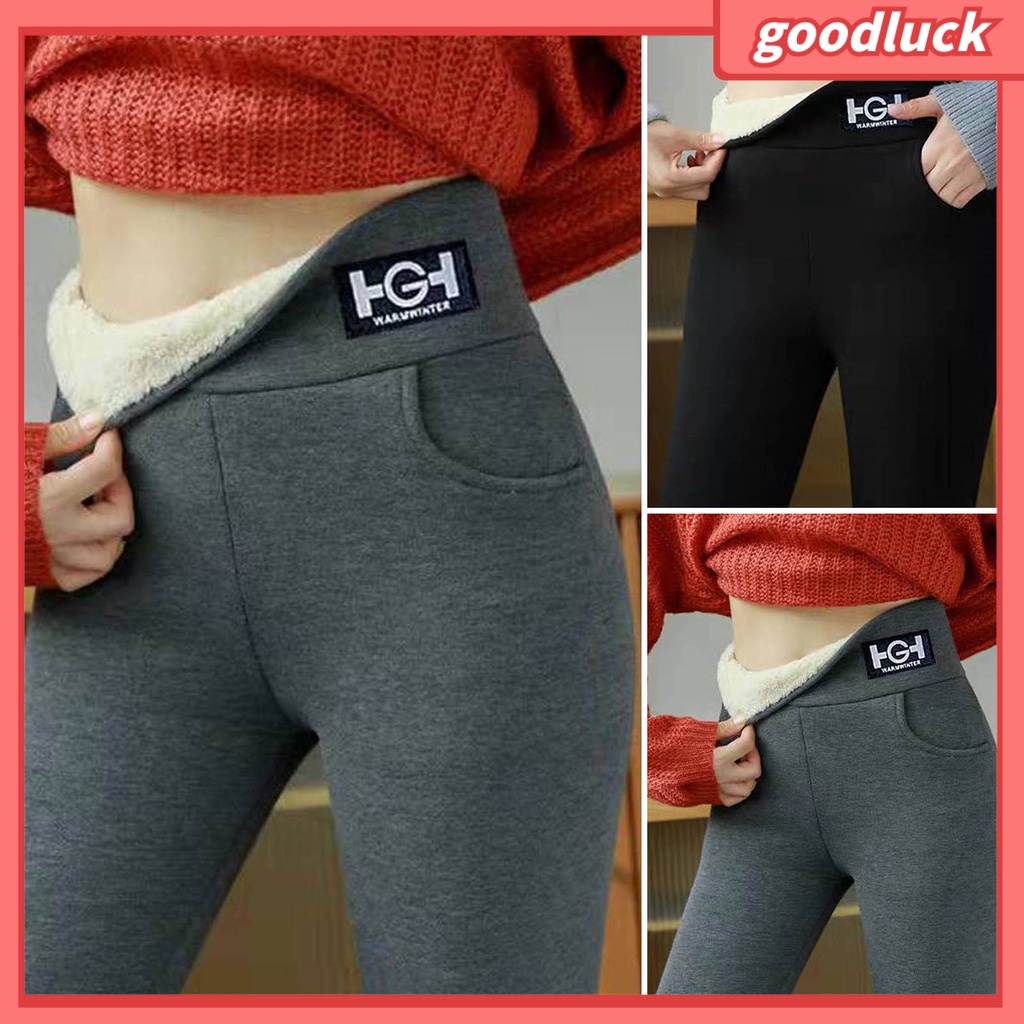 [ULK] Quần Legging Ôm Dáng Dày Dặn Mềm Mại Màu Trơn Lưng Cao Có Túi Giữ Ấm Mùa Đông Cho Gia Đình