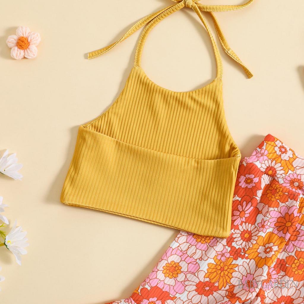 Set Áo Yếm + Quần Ống Loe Họa Tiết Hoa + Băng Đô Cài Tóc Thời Trang Mùa Hè Cho Bé Gái 6 Tháng-5 Tuổi