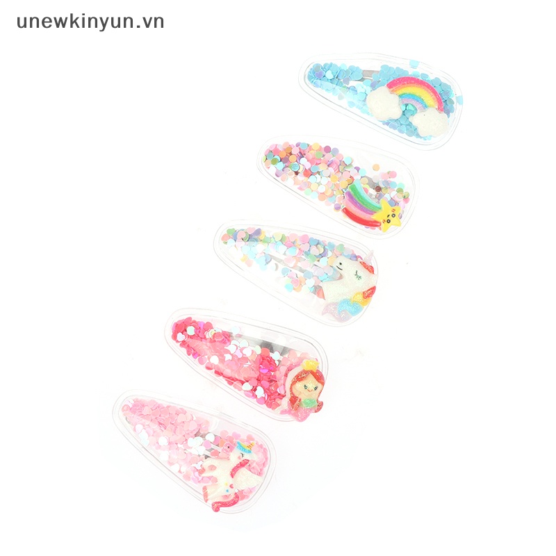 Set 5 Kẹp Tóc Mái Hình Động Vật / Trái Cây Đính Kim Sa Lấp Lánh Cho Bé