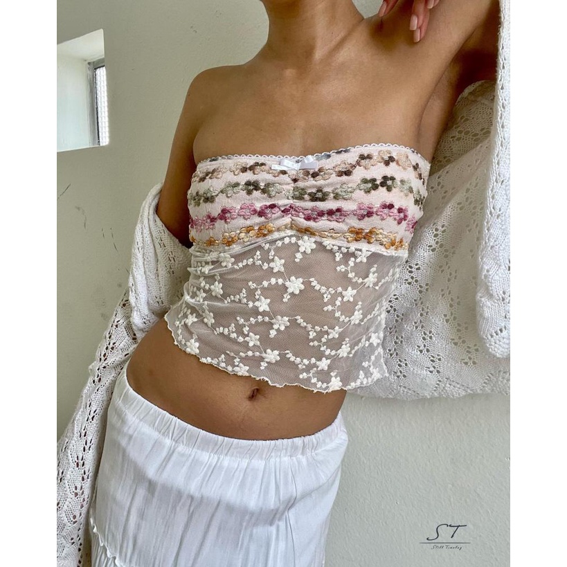 Áo Croptop Không Tay Xuyên Thấu Họa Tiết Hoa Thời Trang Đường Phố CY03