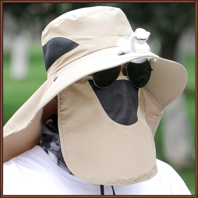 Mũ Chống Nắng Mùa Hè Có Quạt Lưới Thoáng Khí Bảo Vệ Mặt Cổ Cho Nam Khi Câu Cá / Leo Nú