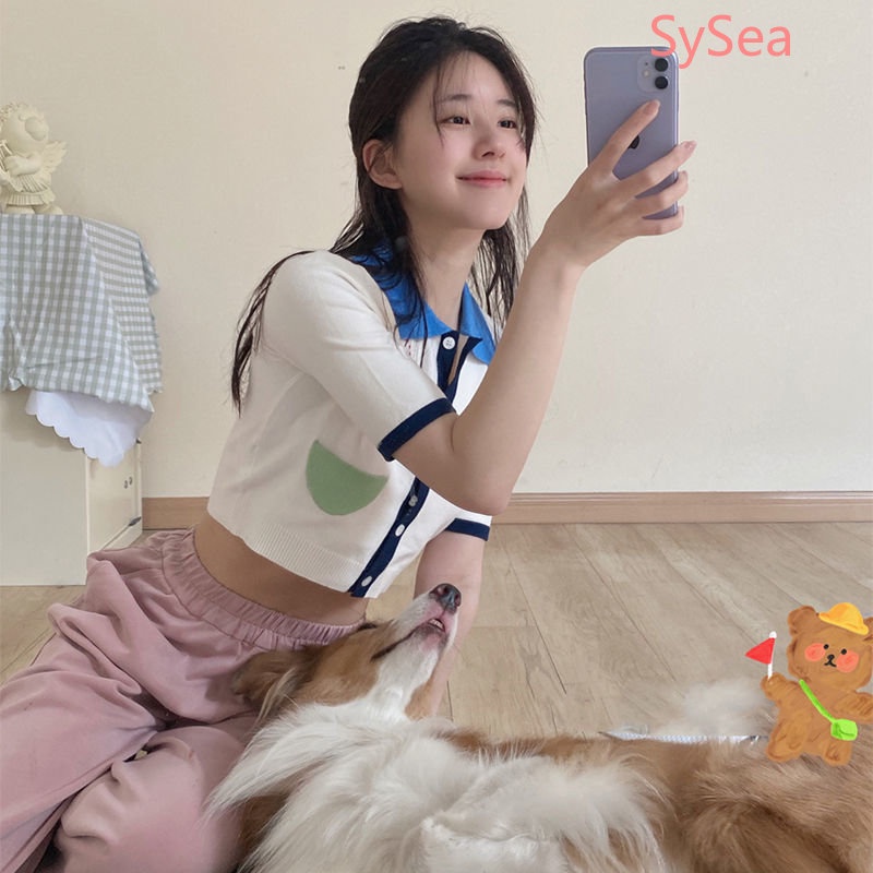 Áo Thun Polo Dệt Kim Thời Trang Mùa Hè Hàn Quốc Cho Nữ