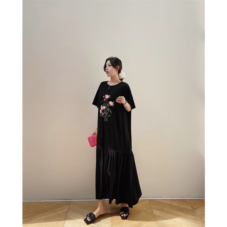 Đầm Midi Cotton Tay Ngắn Dáng Rộng In Họa Tiết Thời Trang Mùa Hè 2023 Cho Nữ L XL XXL 3XL 7577 F106